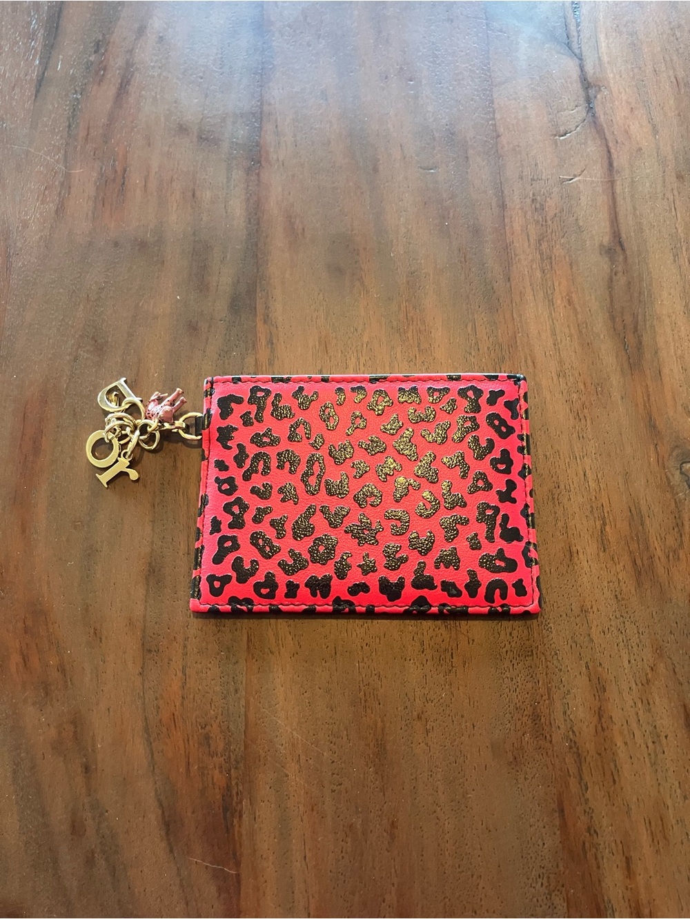 Dior Pink and Black Leopard Card Holder with Gold-Tone Key Charms - Picture 8 of 9